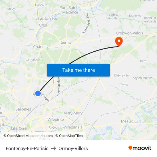 Fontenay-En-Parisis to Ormoy-Villers map