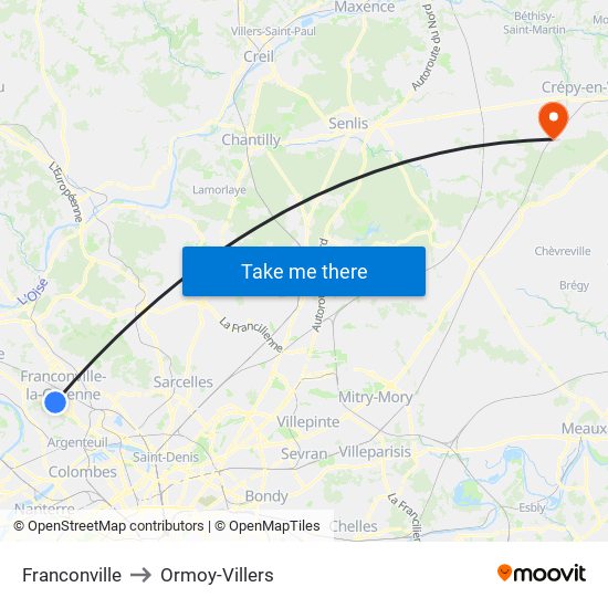 Franconville to Ormoy-Villers map
