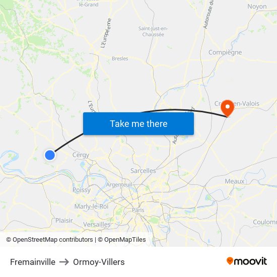 Fremainville to Ormoy-Villers map