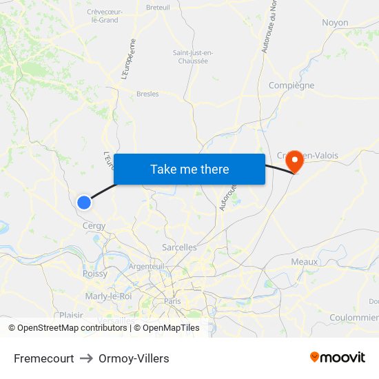 Fremecourt to Ormoy-Villers map