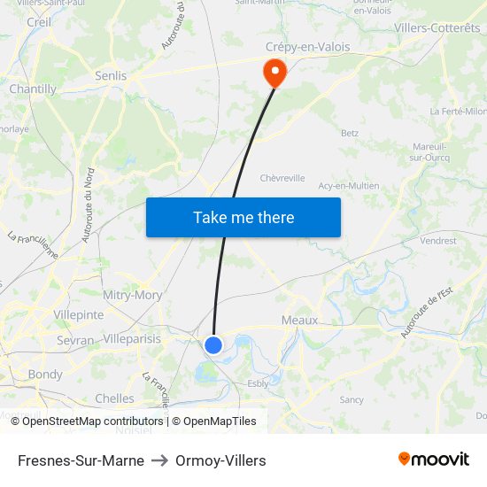 Fresnes-Sur-Marne to Ormoy-Villers map