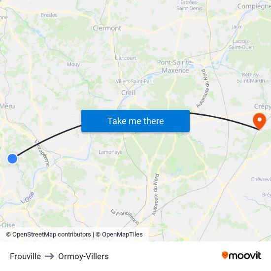 Frouville to Ormoy-Villers map