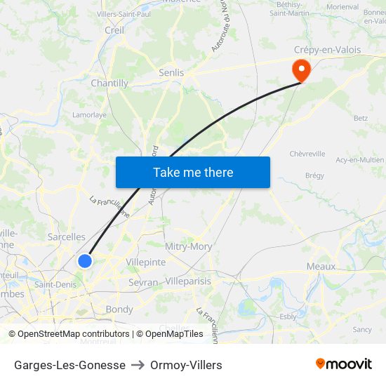 Garges-Les-Gonesse to Ormoy-Villers map