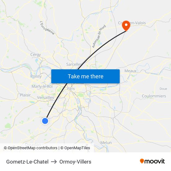 Gometz-Le-Chatel to Ormoy-Villers map