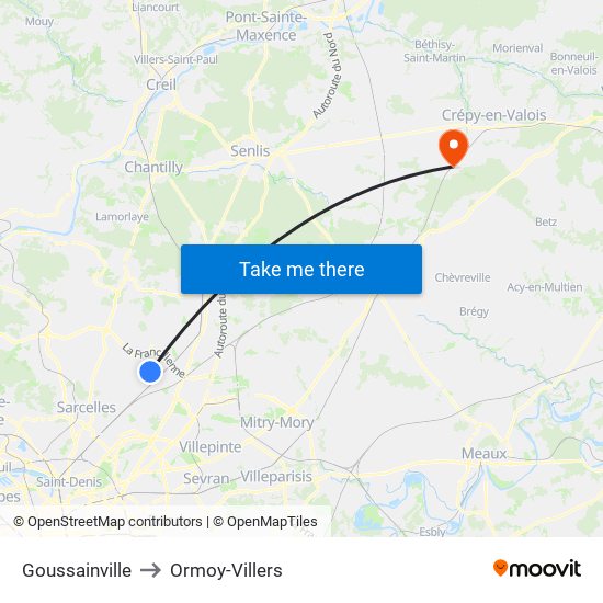 Goussainville to Ormoy-Villers map