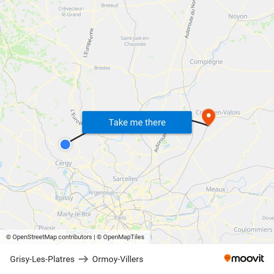 Grisy-Les-Platres to Ormoy-Villers map