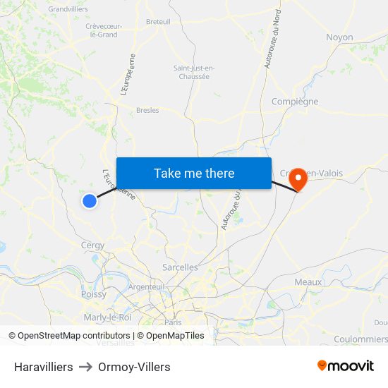 Haravilliers to Ormoy-Villers map