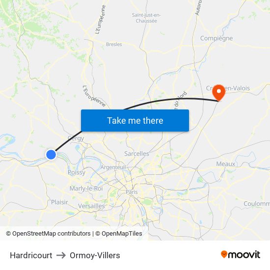 Hardricourt to Ormoy-Villers map