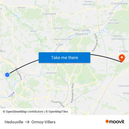 Hedouville to Ormoy-Villers map