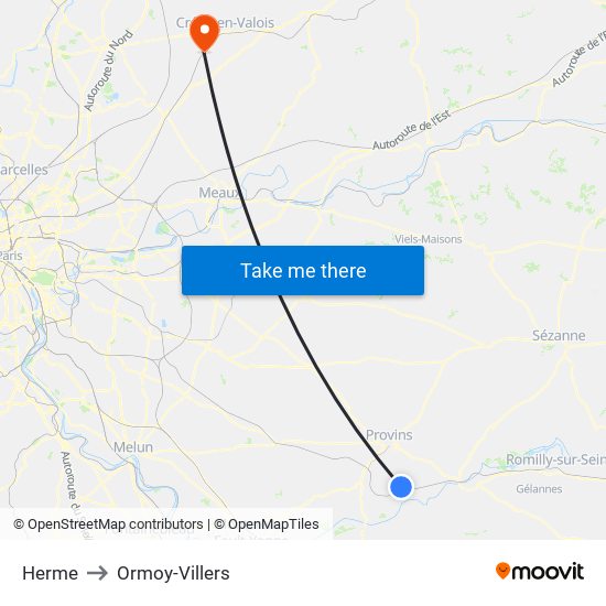 Herme to Ormoy-Villers map