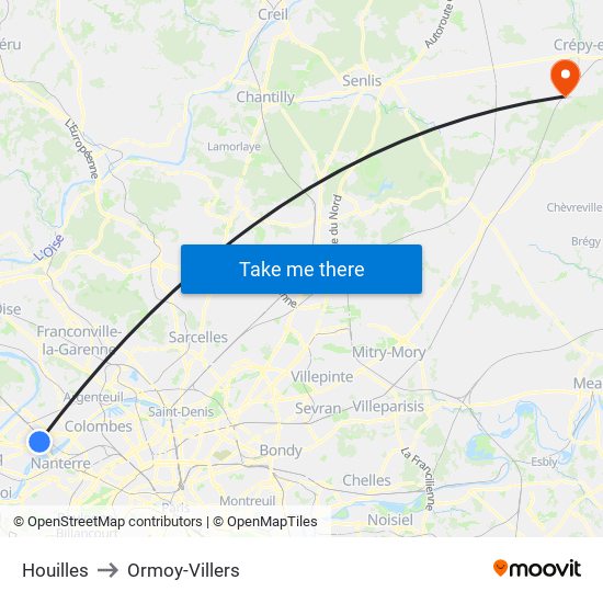 Houilles to Ormoy-Villers map
