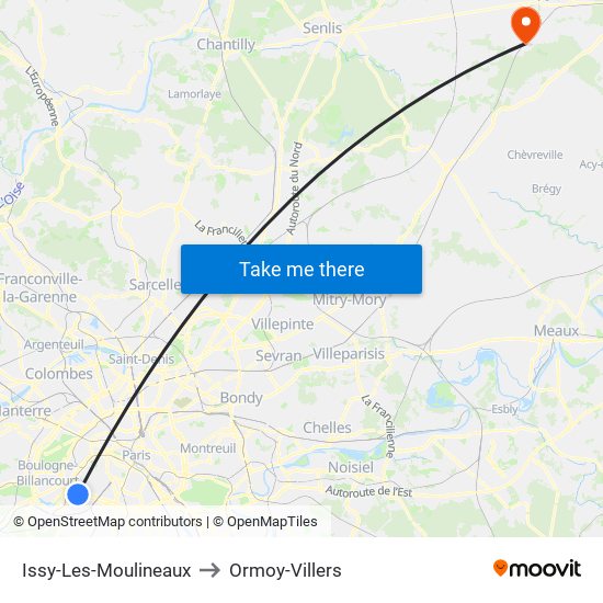 Issy-Les-Moulineaux to Ormoy-Villers map