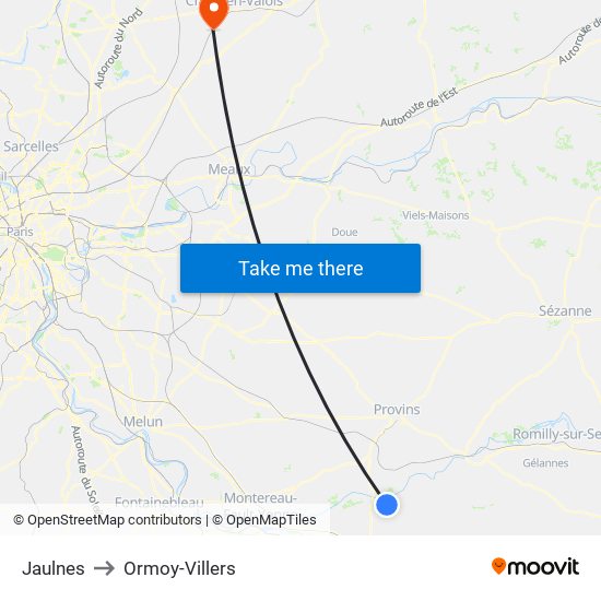Jaulnes to Ormoy-Villers map