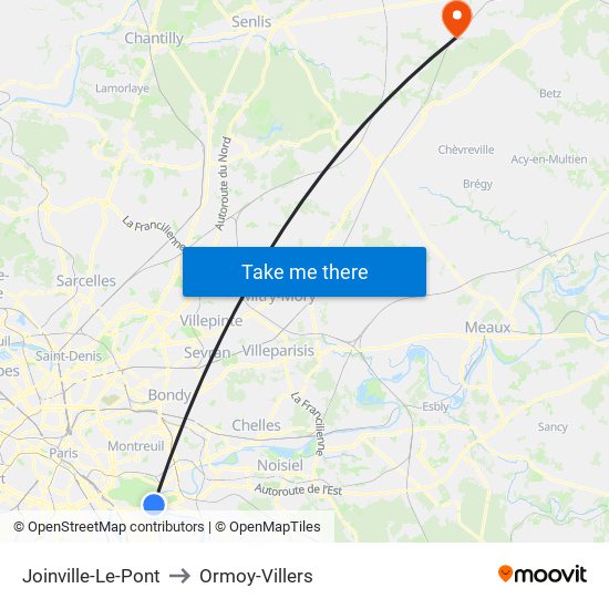 Joinville-Le-Pont to Ormoy-Villers map