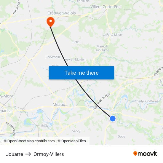 Jouarre to Ormoy-Villers map