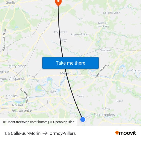 La Celle-Sur-Morin to Ormoy-Villers map