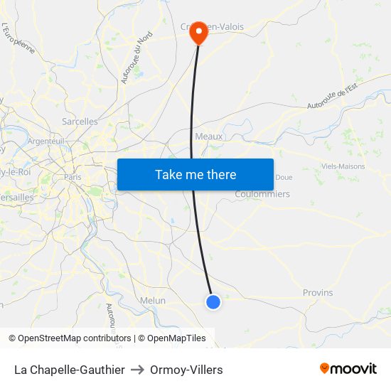 La Chapelle-Gauthier to Ormoy-Villers map