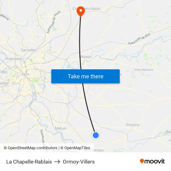 La Chapelle-Rablais to Ormoy-Villers map