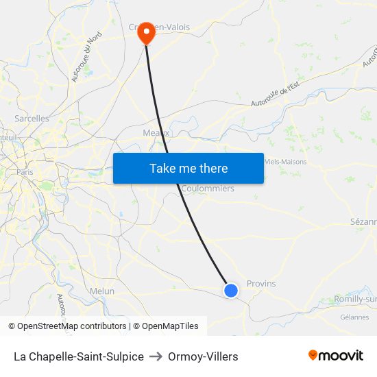 La Chapelle-Saint-Sulpice to Ormoy-Villers map