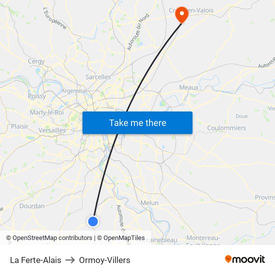 La Ferte-Alais to Ormoy-Villers map