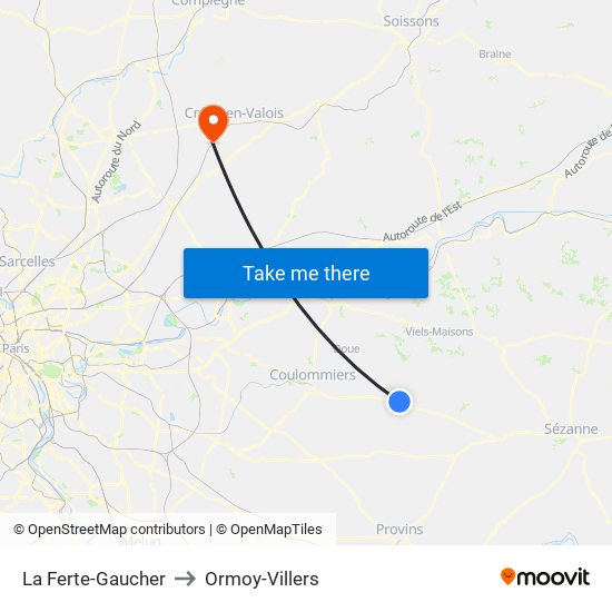 La Ferte-Gaucher to Ormoy-Villers map