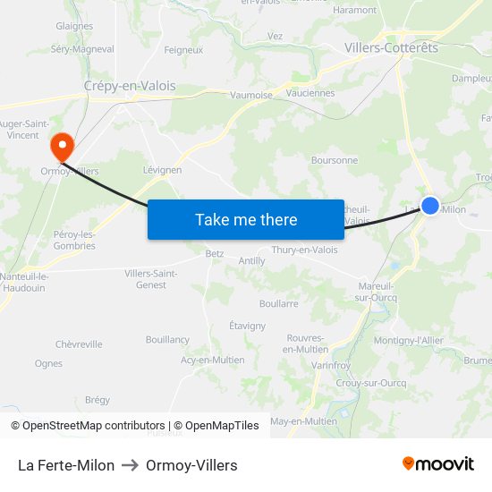 La Ferte-Milon to Ormoy-Villers map