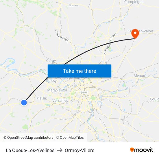 La Queue-Les-Yvelines to Ormoy-Villers map