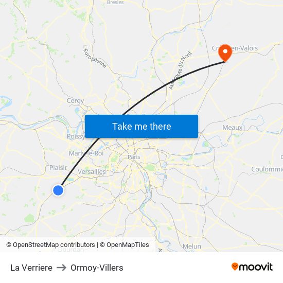 La Verriere to Ormoy-Villers map
