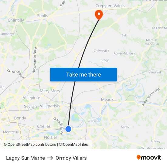 Lagny-Sur-Marne to Ormoy-Villers map