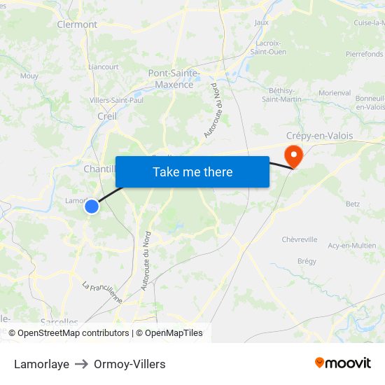 Lamorlaye to Ormoy-Villers map