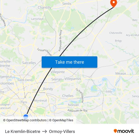 Le Kremlin-Bicetre to Ormoy-Villers map