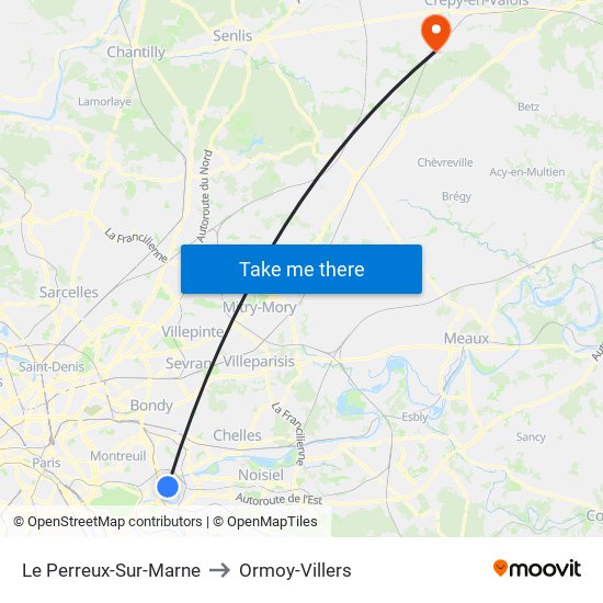 Le Perreux-Sur-Marne to Ormoy-Villers map