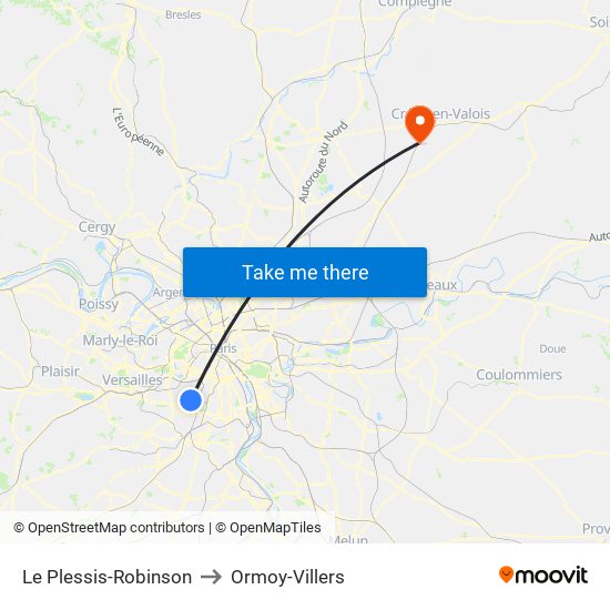 Le Plessis-Robinson to Ormoy-Villers map