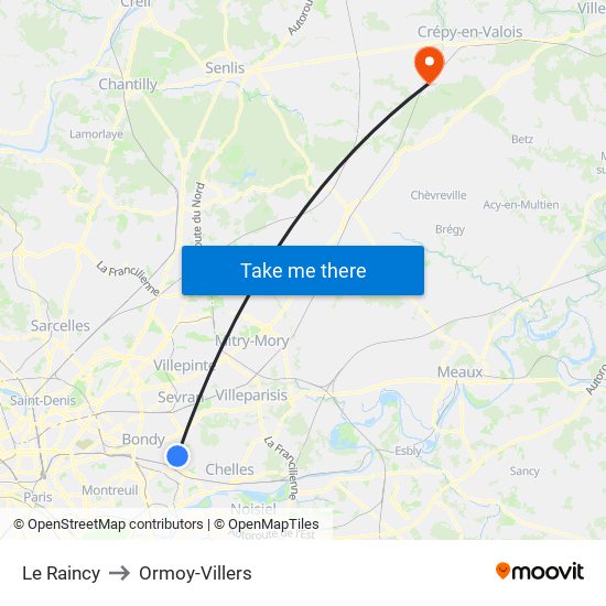 Le Raincy to Ormoy-Villers map