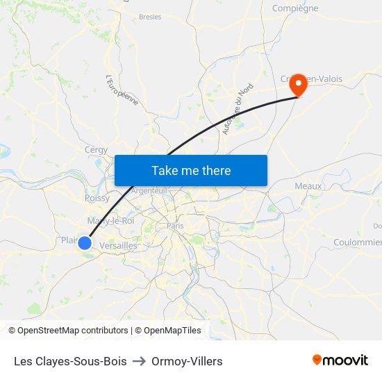 Les Clayes-Sous-Bois to Ormoy-Villers map