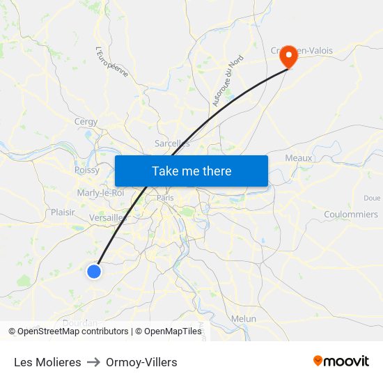 Les Molieres to Ormoy-Villers map