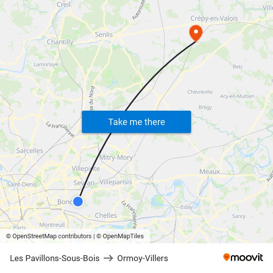 Les Pavillons-Sous-Bois to Ormoy-Villers map