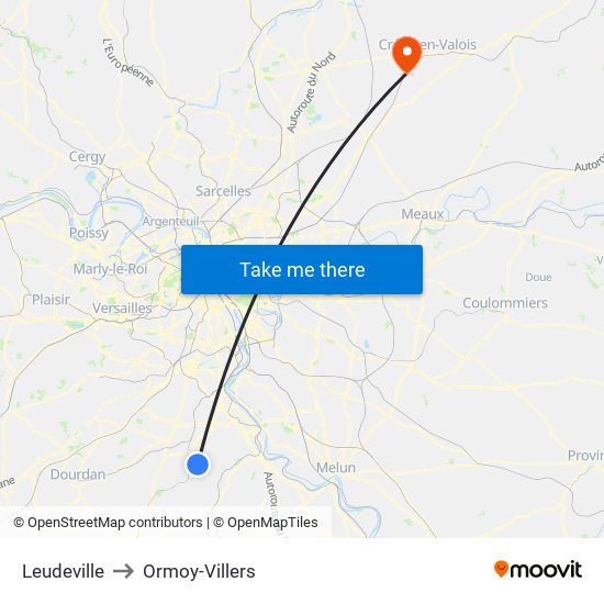 Leudeville to Ormoy-Villers map