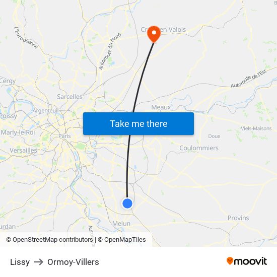 Lissy to Ormoy-Villers map