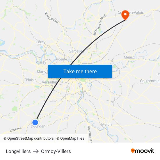 Longvilliers to Ormoy-Villers map