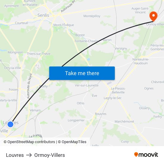 Louvres to Ormoy-Villers map