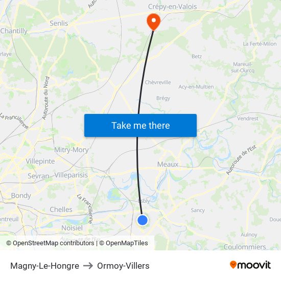 Magny-Le-Hongre to Ormoy-Villers map