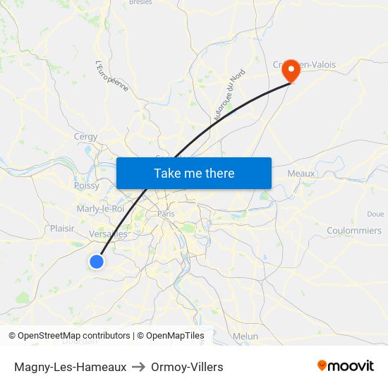 Magny-Les-Hameaux to Ormoy-Villers map