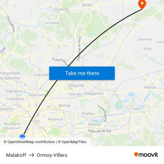 Malakoff to Ormoy-Villers map