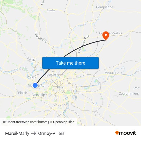 Mareil-Marly to Ormoy-Villers map