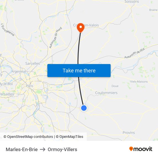 Marles-En-Brie to Ormoy-Villers map