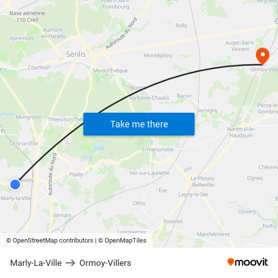 Marly-La-Ville to Ormoy-Villers map