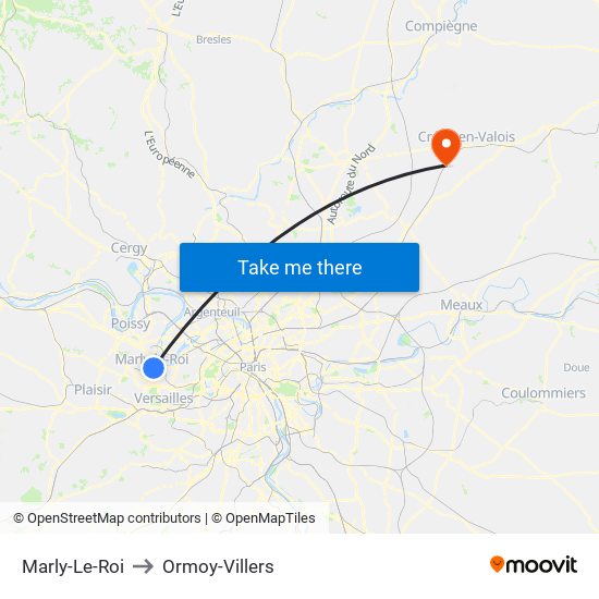 Marly-Le-Roi to Ormoy-Villers map