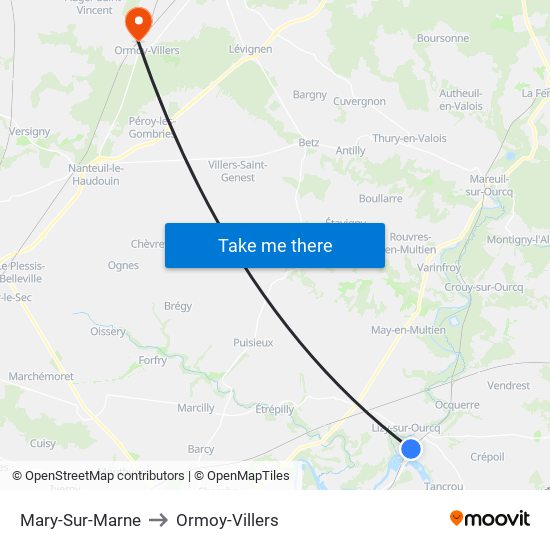 Mary-Sur-Marne to Ormoy-Villers map