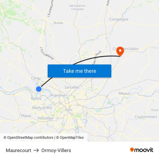 Maurecourt to Ormoy-Villers map